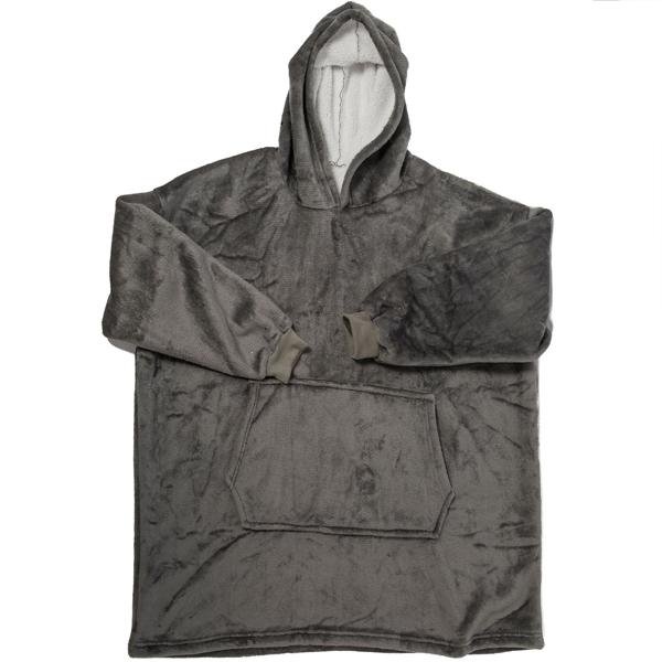 XXL Superflauschige Kuscheldecke mit Ärmeln, Kapuze & Bauchtasche, grau, Gemütlichkeit für kalte Tage & Ideal für Fernsehabende & mehr