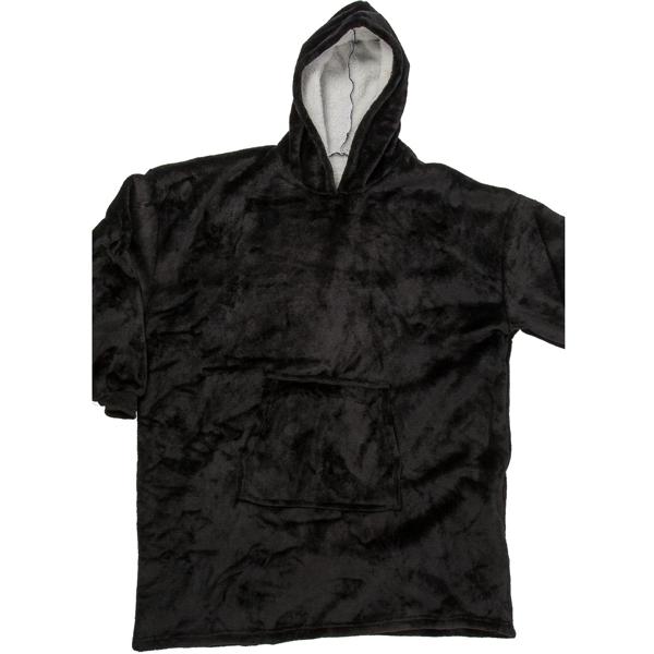 XXL Decke mit Ärmeln und Kapuze: schwarz, 700g, Bauchtasche - Deckenpullover, Decken Hoodie, flauschig, bequem zum anziehen