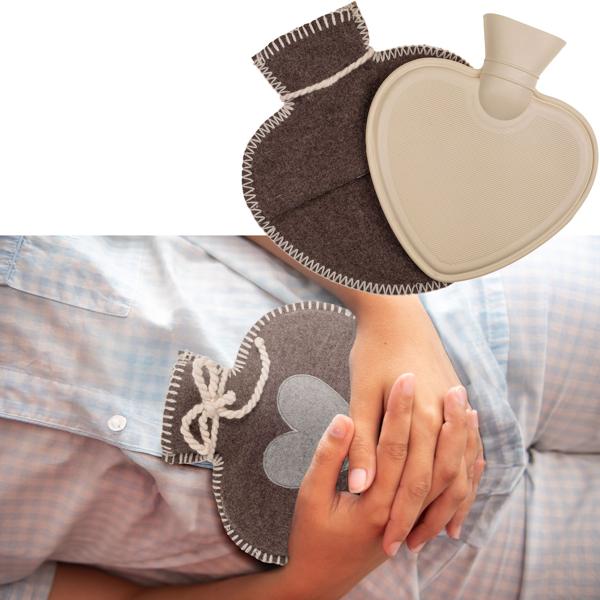 Wärmflasche Filz Herzform - 600ml Kapazität - Langanhaltende Wärme für Couch/Bett, lindert Schmerzen - Auch für Kinder - 100% Polyester 27x24cm