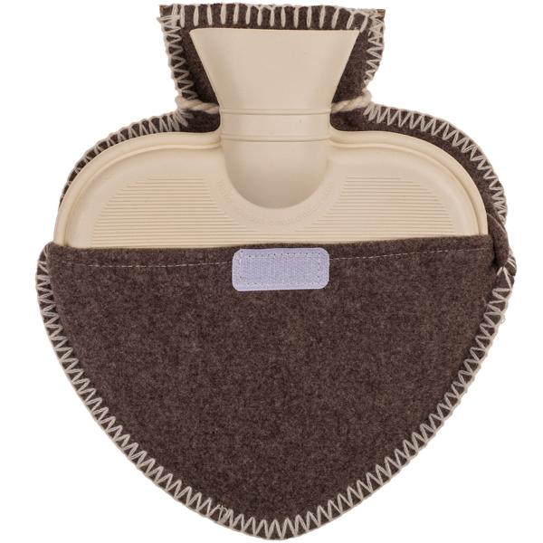 Wärmflasche Herzform Hirsch-Design - 600ml Kapazität - Ideal für kuschelige Wärme & Schmerzlinderung - Robustes Polyester braun/grau 27x24cm