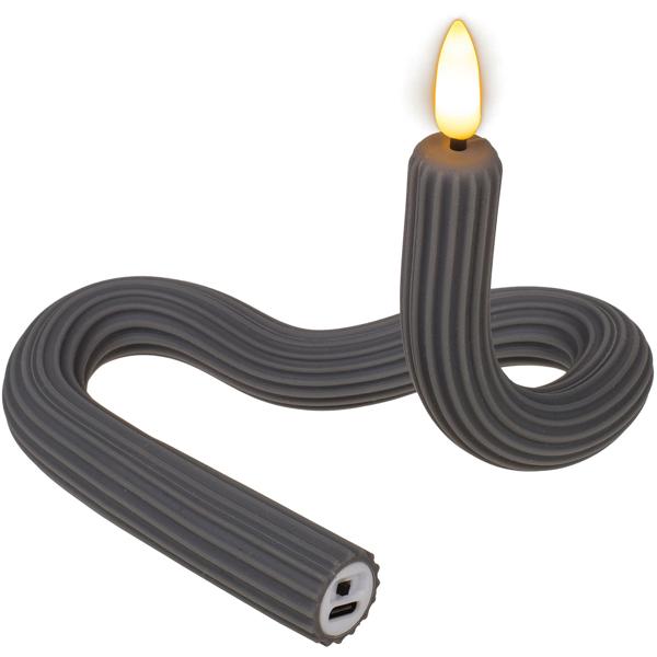 Flexible LED-Kerze biegsam – Echter Flackereffekt wie Wachskerze & warmweiss – Akkubetrieb bis 8h, per USB aufladbar – Anthrazit 41x1,8cm