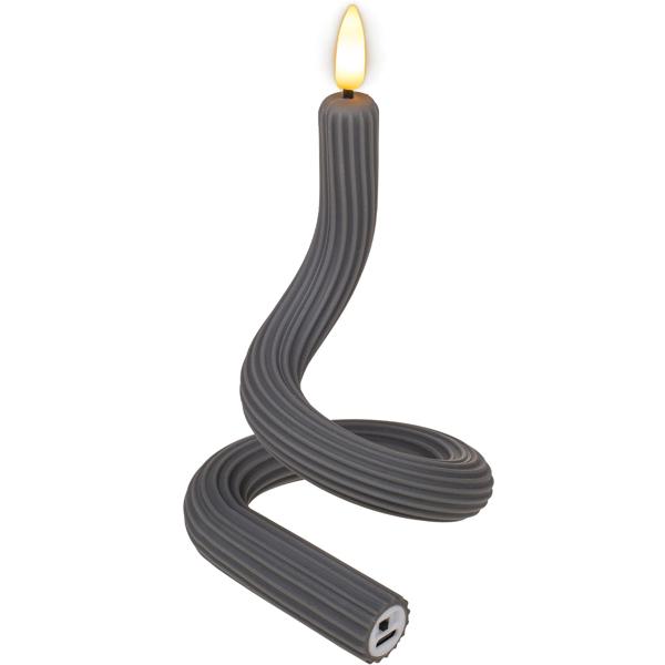 Flexible LED-Kerze biegsam – Echter Flackereffekt wie Wachskerze & warmweiss – Akkubetrieb bis 8h, per USB aufladbar – Anthrazit 41x1,8cm