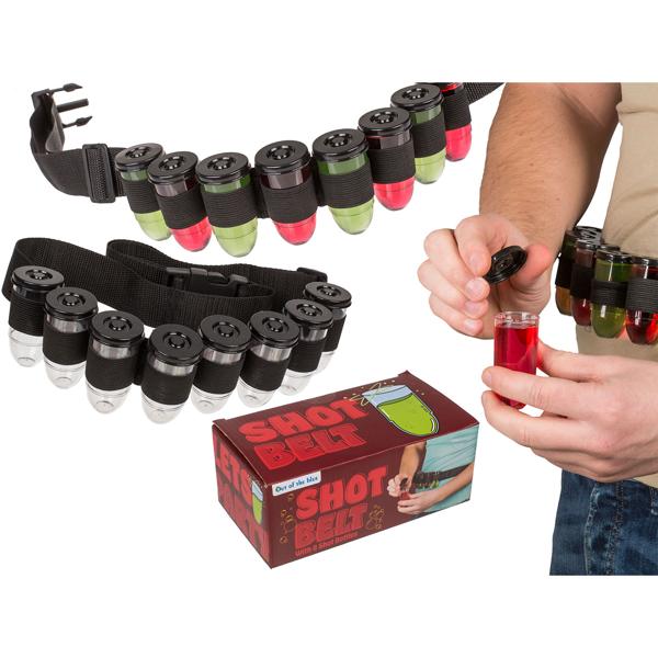 Shotgürtel inkl. 8 Shotgläser - Patronen-Design - grössenverstellbar, robust, auslaufsicher - Ideal für Partys, Junggesellenabschiede - 120cm Länge