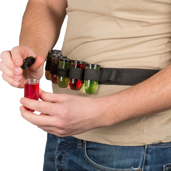 Shotgürtel inkl. 8 Shotgläser - Patronen-Design - grössenverstellbar, robust, auslaufsicher - Ideal für Partys, Junggesellenabschiede - 120cm Länge