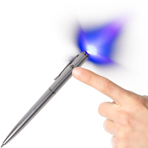 2er-Set Geheimstift mit UV-Licht - Unsichtbare Tinte für Geheimbotschaften, Kindergeburtstage & Krimispiele - Silber, 13cm Länge, inkl. Batterien & Clip