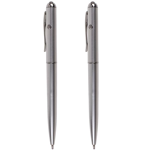 2er-Set Geheimstift mit UV-Licht - Unsichtbare Tinte für Geheimbotschaften, Kindergeburtstage & Krimispiele - Silber, 13cm Länge, inkl. Batterien & Clip