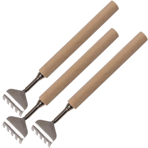 3er-Set Teleskop-Rückenkratzer mit Holz-Griff - Ausziehbar 17-52 cm - Ergonomisch & Kompakt - Ideal für schwer erreichbare Stellen - Metallkonstruktion