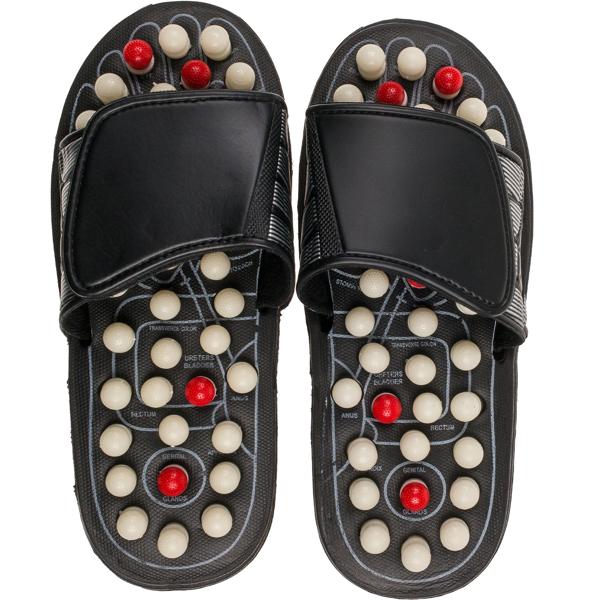 Massage Pantoffeln L - Wohltuende Fussreflexzonen-Massage jederzeit - Klettverschluss für individuellen Halt - Rutschhemmende Laufsohle - Ohne Strom