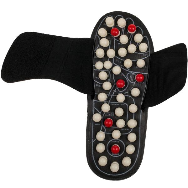 Massage Pantoffeln mit Fussreflexzonen-Noppen S - Wohltuende Fussmassage jederzeit & überall - Schwarz, weiss-rote Noppen, ohne Strom