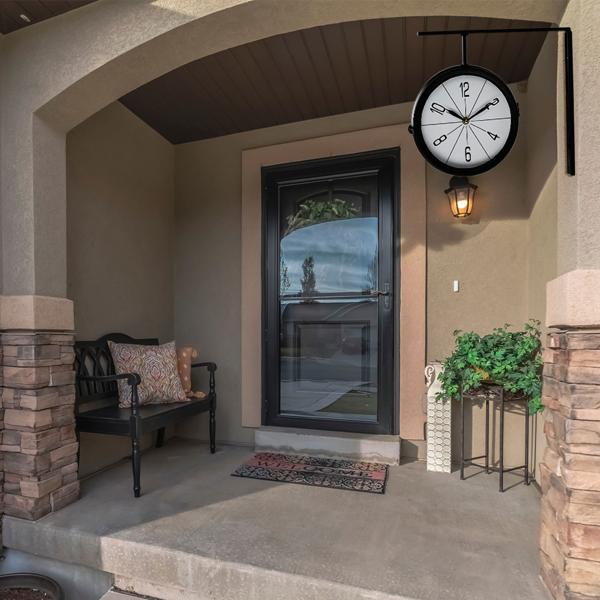 Doppelseitige Bahnhofsuhr (Ø 20cm): Schwarz-Weiss, Retro-Design - Beidseitig ablesbar, ideal für Terrassen, Eingangsbereiche