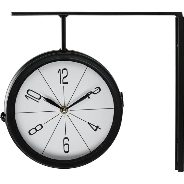 2er-Set Wanduhr im Bahnhofsuhr-Design - doppelseitige Metall-Glas-Konstruktion - Ø 20cm - kabellos - Schwarz/Weiss - für Eingangsbereich & Innenräume