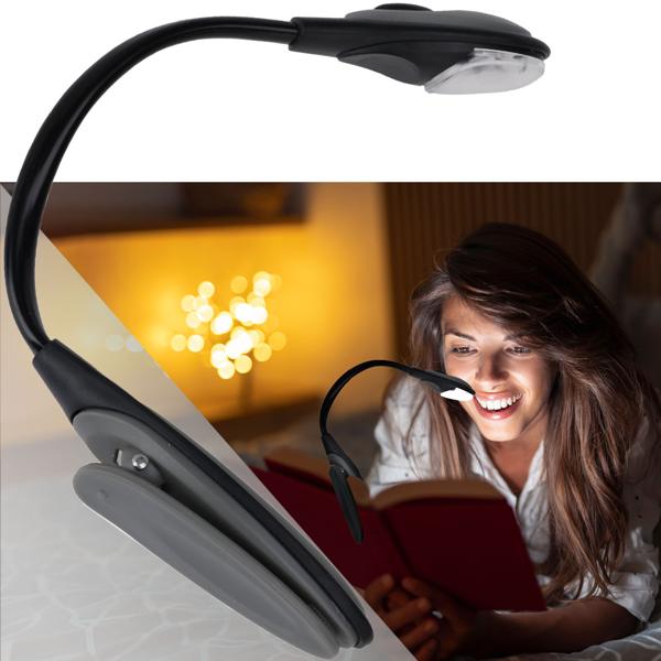 Kompakte Buch Leselampe mit praktischem Clip – Flexibler Schwanenhals für ideale Beleuchtung – Batteriebetrieb – Für entspanntes Lesen