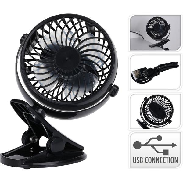 Mini Akku Ventilator mit starker Klemme, 3 Geschwindigkeiten, schwarz - Angenehme, leise Abkühlung flexibel nutzen - Wiederaufladbar per USB