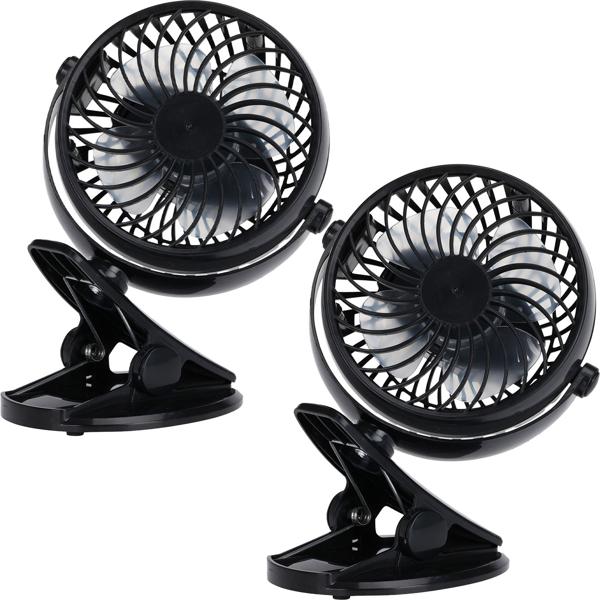 2er-Set Mobiler Klemmventilator - 3 Modi - Akkubetrieb - USB-C Ladefunktion - Kompakter Tischventilator 17,5x13x9,7cm - Schwarz - 224g