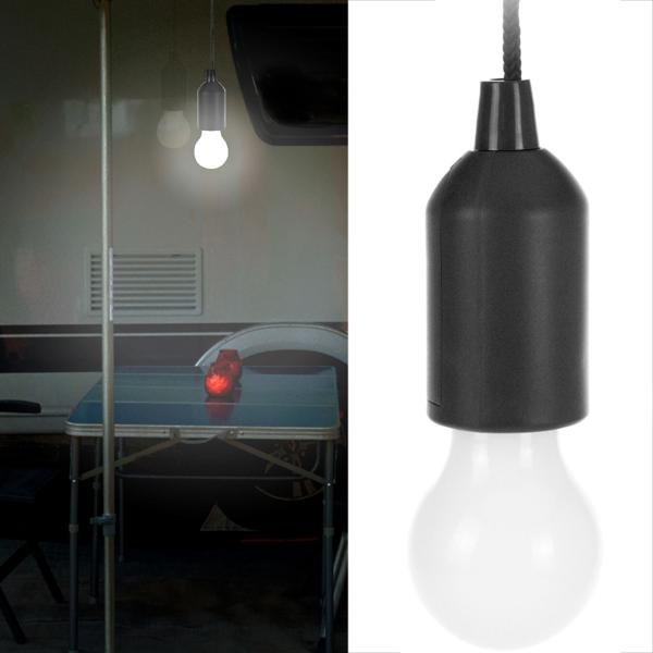 2er-Set LED-Hängelampe mit Kordel & Zugschalter - Batteriebetrieben - Ideal für Camping, Notfälle & Umzüge - Schwarz, 35 Lumen, ABS-Kunststoff, 15x5 cm