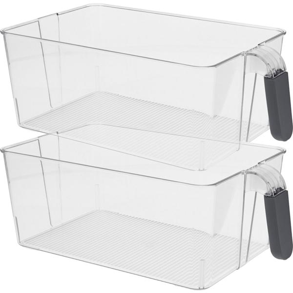 2er-Set Kühlschrank Aufbewahrungsbox - Hygienische Ordnung für Obst, Gemüse & Gläser - 31x18x11 cm - Transparenter PET Kunststoff mit Griff