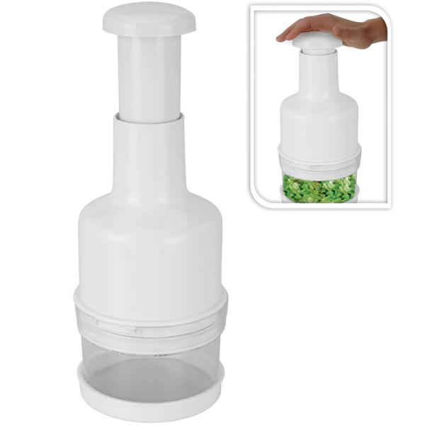 Manueller Gemüsehacker weiss - Zerkleinerer für Zwiebeln, Nüsse, Kräuter, Obst & Gemüse - scharfe Edelstahlklingen - Masse: 9.2x9x22.2 cm