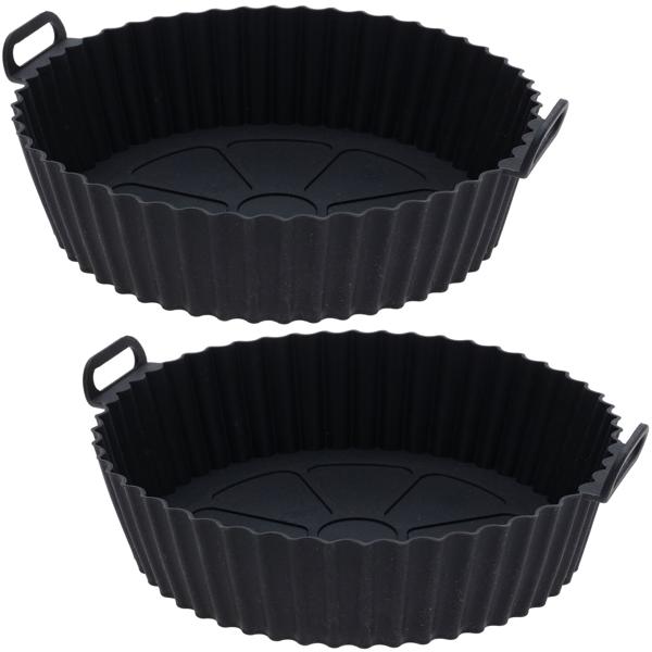 2er-Set Silikoneinlage für Heissluftfritteusen - 20,5x22,5 cm, schwarz - Mit Henkel, spülmaschinenfest, hält Airfryer sauber - 110g Silikon
