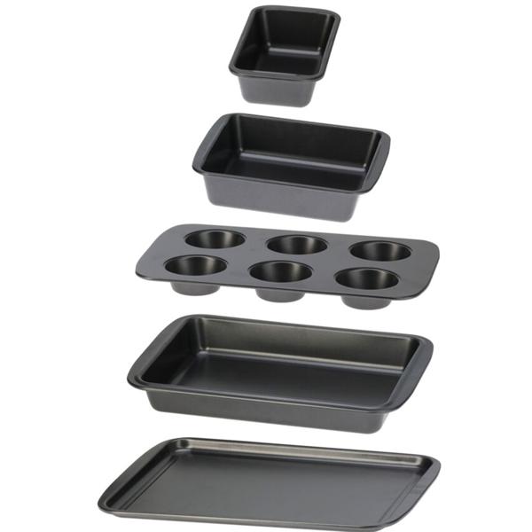 Backformen-Set Carbon-Stahl 5-teilig - Antihaftbeschichtung für einfaches Lösen & Reinigen - Kastenform-Muffinblech-Springform-Blechkuchenform