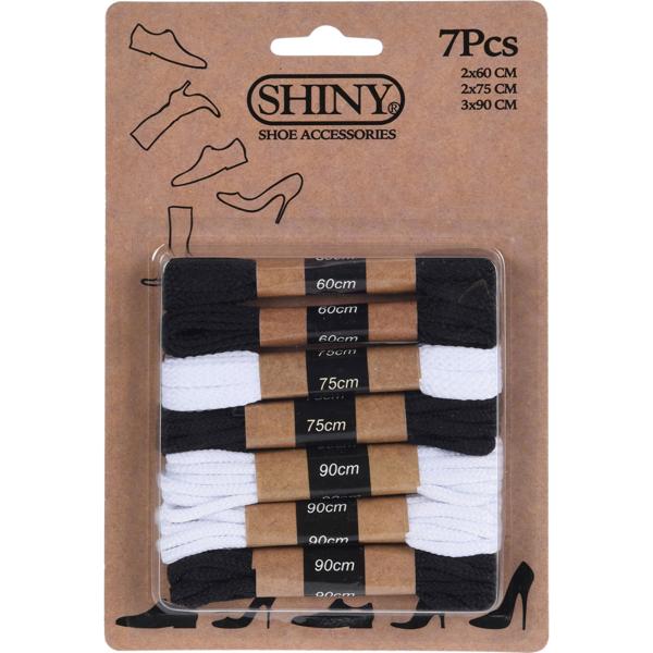 Schnürsenkel-Set 7 Stück - Schwarz & Weiss - 60-75-90 cm Länge - 100% Polyester Material - Robust & Langlebig für Alltag & Sport