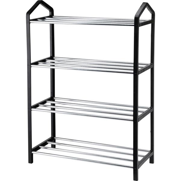 Schuhregal aus Metall mit 4 Ablageflächen - Platzsparend & Stabil für kleine Wohnungen - Schwarz/Silber - Hygienisch & Belüftet - 41.5x18.5x58.5cm