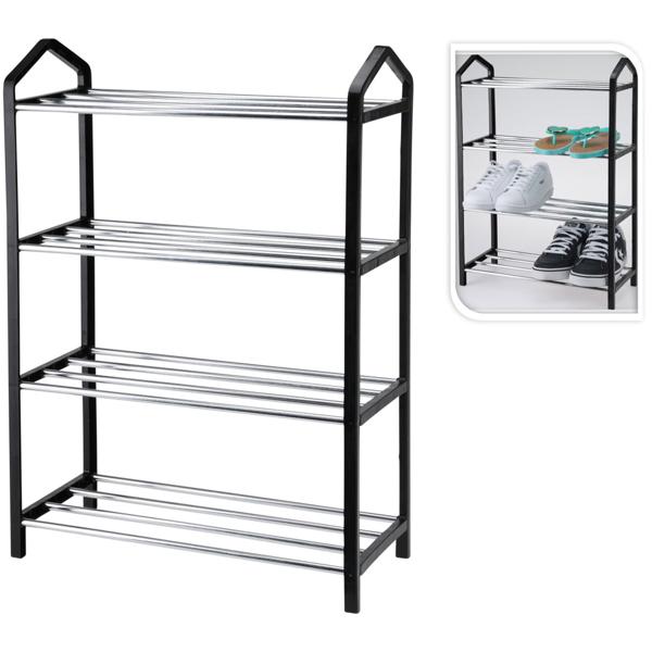 Schuhregal aus Metall mit 4 Ablageflächen - Platzsparend & Stabil für kleine Wohnungen - Schwarz/Silber - Hygienisch & Belüftet - 41.5x18.5x58.5cm