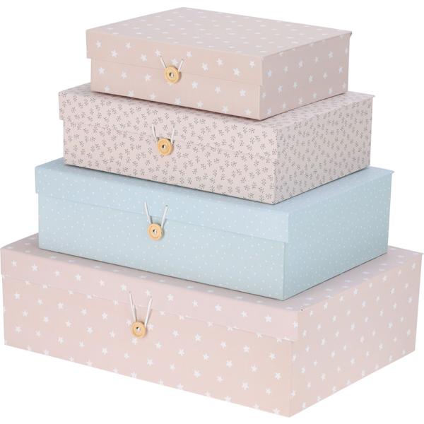 Geschenk- & Aufbewahrungsboxen 4er-Set - Ideal zum Verschenken & Organisieren im Kinderzimmer - Robustes Karton-Set mit Knopfverschluss, blau/rosa - 4 Grössen