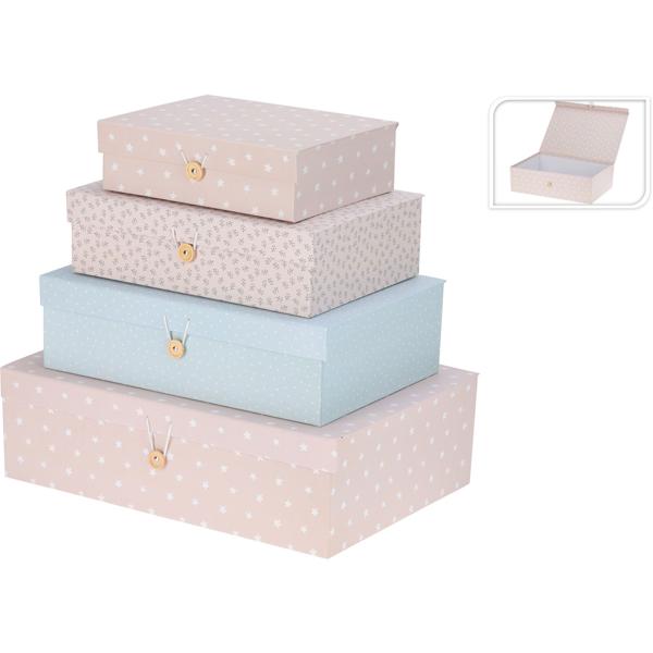 Geschenk- & Aufbewahrungsboxen 4er-Set - Ideal zum Verschenken & Organisieren im Kinderzimmer - Robustes Karton-Set mit Knopfverschluss, blau/rosa - 4 Grössen