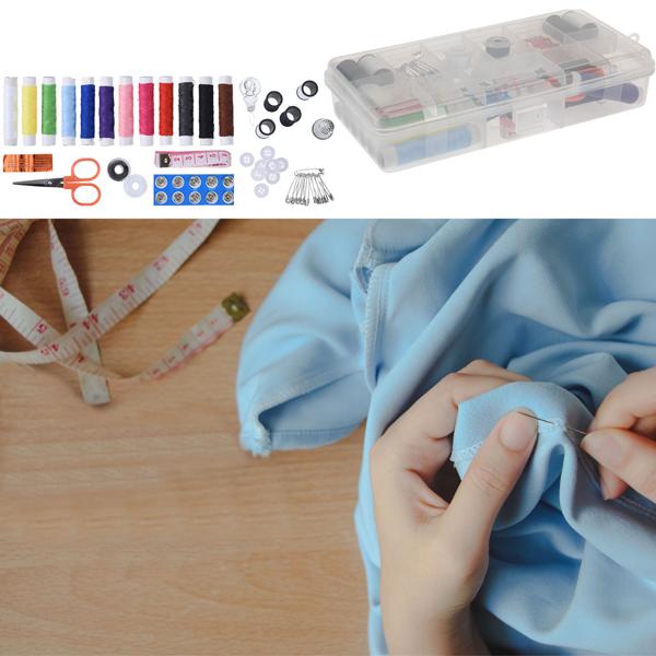 56-teiliges Nähset - kompakt für Zuhause & unterwegs - transparente Aufbewahrungsbox, inkl. Massband, Schere, Fingerhut, Nähgarn in 12 Farben