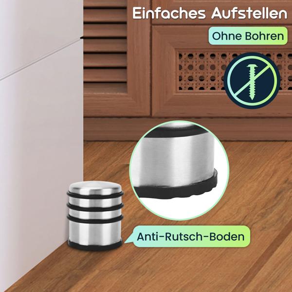 Massiver Tür Stopper aus Edelstahl mit Anti-Rutsch-Boden und Gummiringen, 1300 g, schwer und rutschfest, ohne Bohren