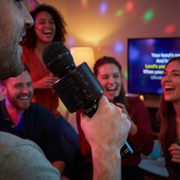 Karaoke-Mikrofon mit eingebautem Lautsprecher, schwarz