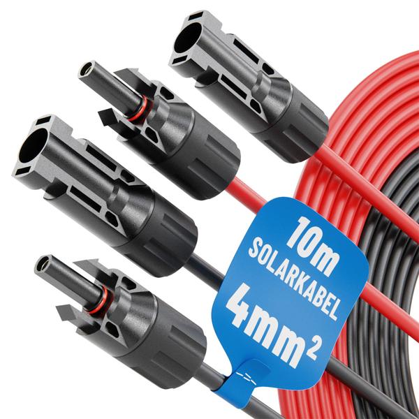 Solarkabel-Verbindung-Set - MC4-kompatibel - 2x 10m, 4mm² - stabile, zuverlässige Verbindung für PV-Anlagen & Balkonkraftwerke - witterungsbeständig
