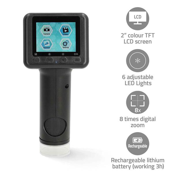 Digitales Mikroskop mit LCD Display & LED Licht, schwarz – Handmikroskop für scharfe Foto-Video Aufnahmen, Micro SD Card Slot