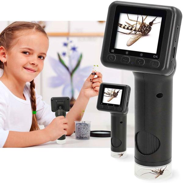Digitales Mikroskop mit LCD Display & LED Licht, schwarz – Handmikroskop für scharfe Foto-Video Aufnahmen, Micro SD Card Slot