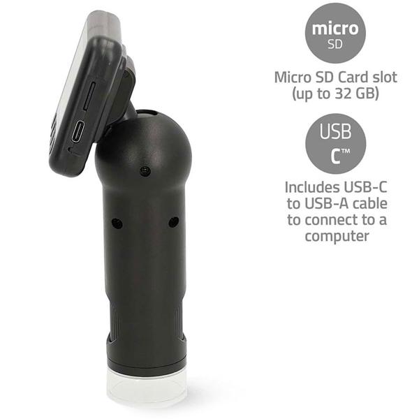 Digitales Mikroskop mit LCD Display & LED Licht, schwarz – Handmikroskop für scharfe Foto-Video Aufnahmen, Micro SD Card Slot