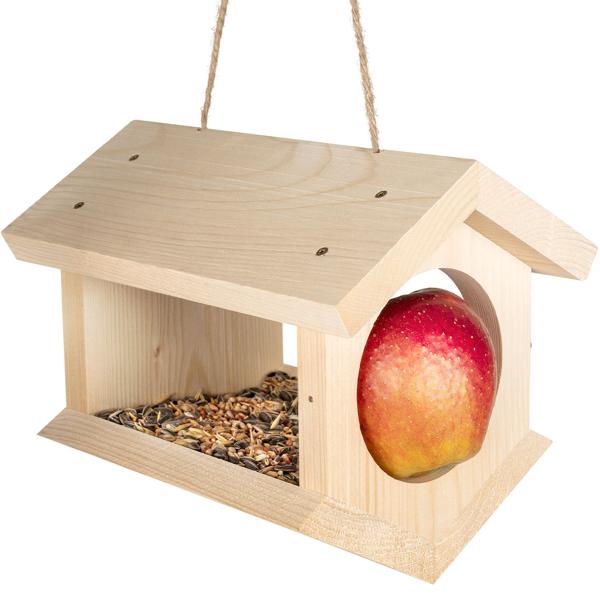 2er-Set Vogelhaus - unbehandeltes Fichtenholz zum Aufhängen - witterungsgeschützt, ganzjährig - Edelstahl-Futterspiess - Made in Germany