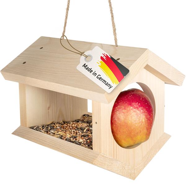 2er-Set Vogelhaus - unbehandeltes Fichtenholz zum Aufhängen - witterungsgeschützt, ganzjährig - Edelstahl-Futterspiess - Made in Germany