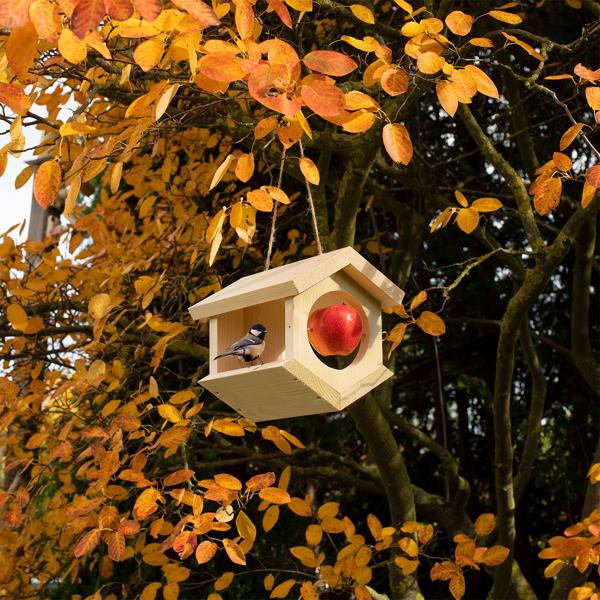 2er-Set Vogelhaus - unbehandeltes Fichtenholz zum Aufhängen - witterungsgeschützt, ganzjährig - Edelstahl-Futterspiess - Made in Germany