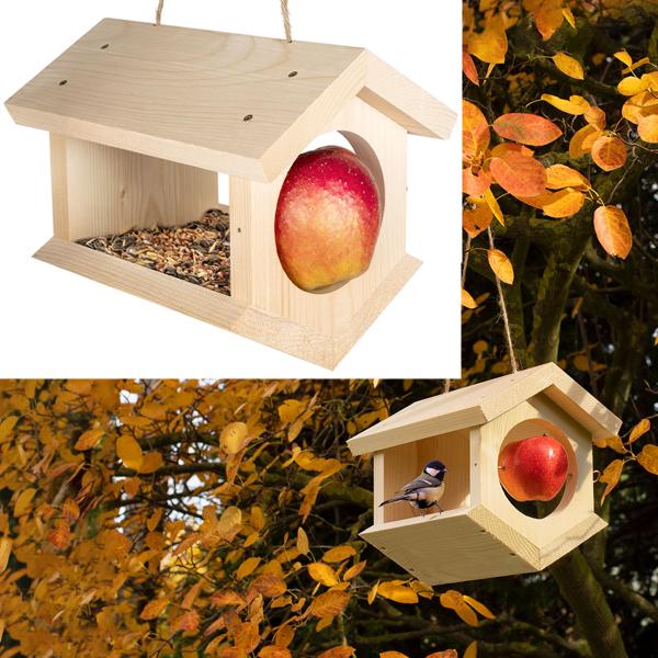 2er-Set Vogelhaus - unbehandeltes Fichtenholz zum Aufhängen - witterungsgeschützt, ganzjährig - Edelstahl-Futterspiess - Made in Germany