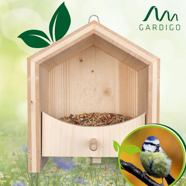 2er-Set Nachhaltiges Fichtenholz Vogel-Futterhaus mit Sitzstange - in einer sozialen Einrichtung handgefertigt -Für langanhaltende Freude