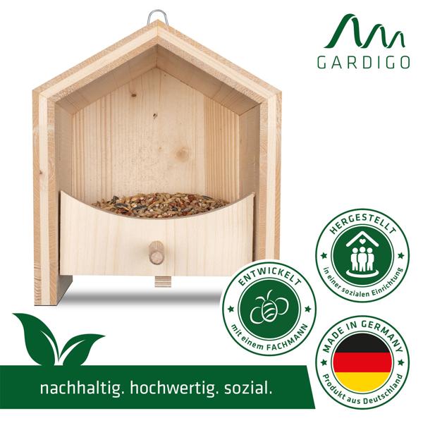 2er-Set Nachhaltiges Fichtenholz Vogel-Futterhaus mit Sitzstange - in einer sozialen Einrichtung handgefertigt -Für langanhaltende Freude