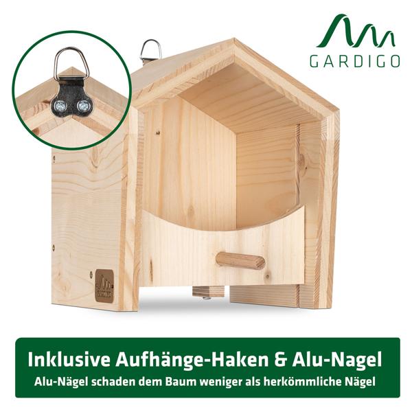 2er-Set Nachhaltiges Fichtenholz Vogel-Futterhaus mit Sitzstange - in einer sozialen Einrichtung handgefertigt -Für langanhaltende Freude