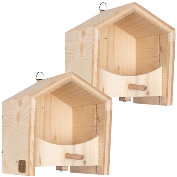 2er-Set Nachhaltiges Fichtenholz Vogel-Futterhaus mit Sitzstange - in einer sozialen Einrichtung handgefertigt -Für langanhaltende Freude