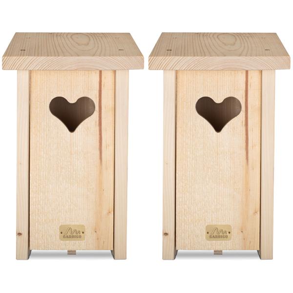 2er-Set Nistkasten mit herzförmigen Einflugloch, massives Fichtenholz, mit viel Liebe zum Detail gefertigt, Vogelnisthaus