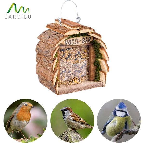 2er-Set Futterstelle Vogelbar - 16x10x16cm Holz/Acryl - Hygienische Vogelfütterung mit Nässeschutz - Für Garten & Aussenbereich