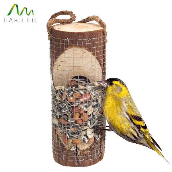 2er-Set Vogelfuttersäule aus FSC Naturholz - sicherer Futterplatz für Wildvögel im Garten - verschliessbare Öffnung - 20xØ8cm