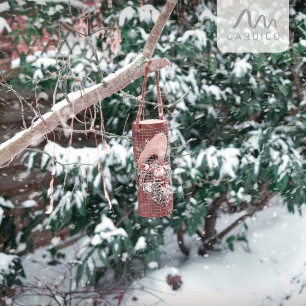 2er-Set Vogelfuttersäule aus FSC Naturholz - sicherer Futterplatz für Wildvögel im Garten - verschliessbare Öffnung - 20xØ8cm