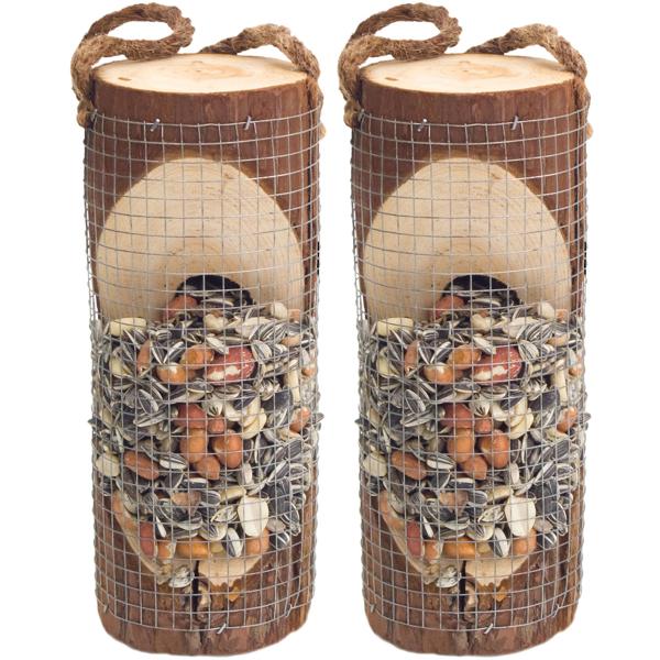 2er-Set Vogelfuttersäule aus FSC Naturholz - sicherer Futterplatz für Wildvögel im Garten - verschliessbare Öffnung - 20xØ8cm