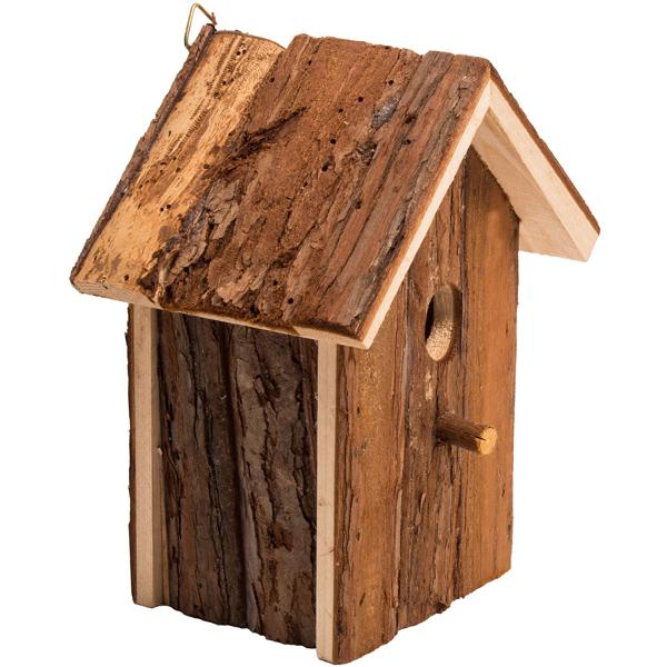 2er-Set Nistkasten & Vogelhaus mit Sitzstange für Finken & Meisen - Winterschutz & Brutplatz - unbehandeltes Holz - 20x17x12cm - braun