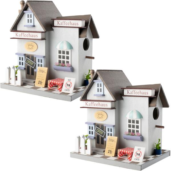 2er-Set Nisthilfe Kaffeehaus-Optik - Vogelhaus für Haussperlinge & Trauerschnäpper mit Reinigungsöffnung - 22.5x24x16.6 cm - zum Aufhängen/Hinstellen